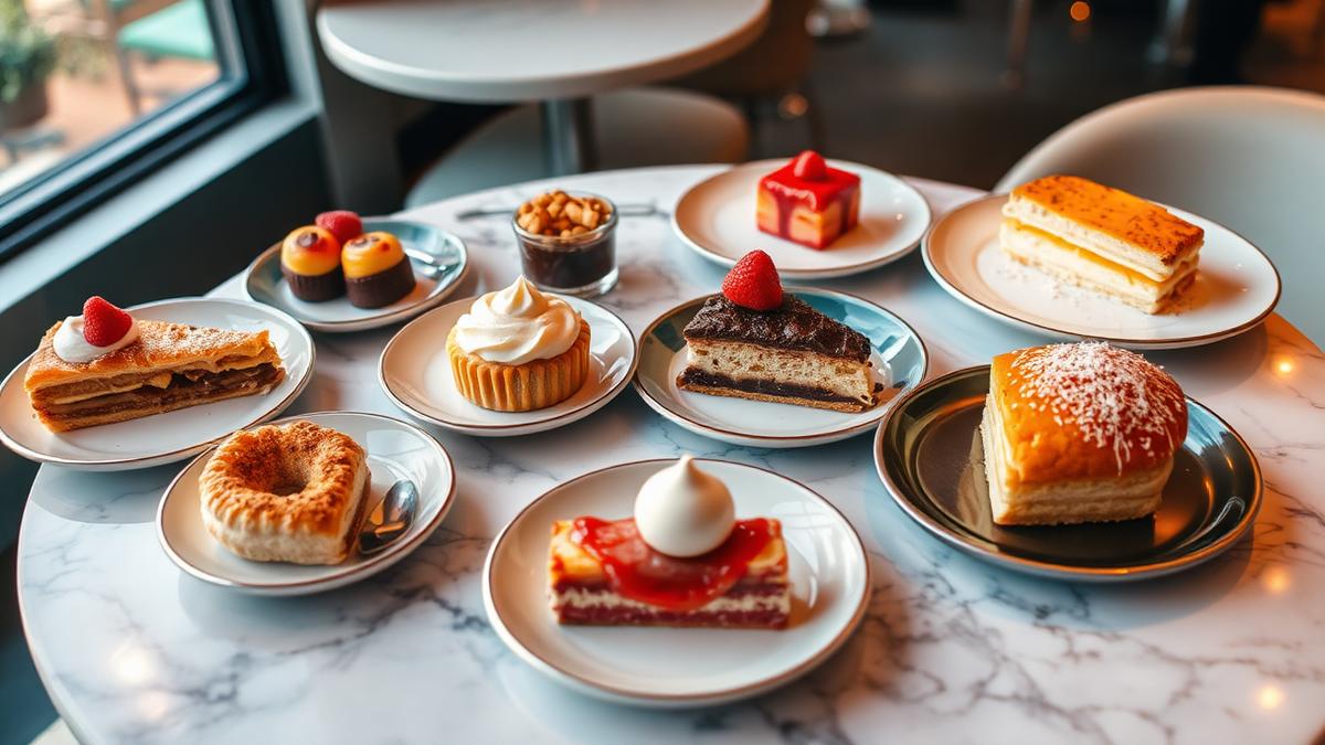 Shared pastries and dessert plates