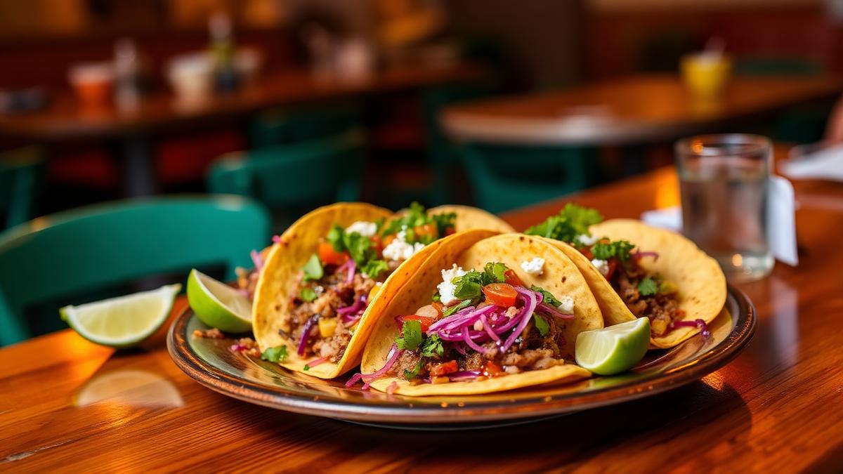 Street tacos on a shared plate with lime