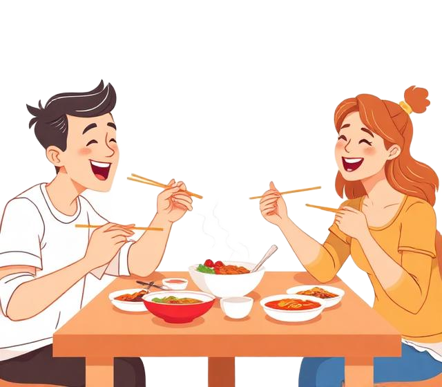 Illustration of friends sharing dishes