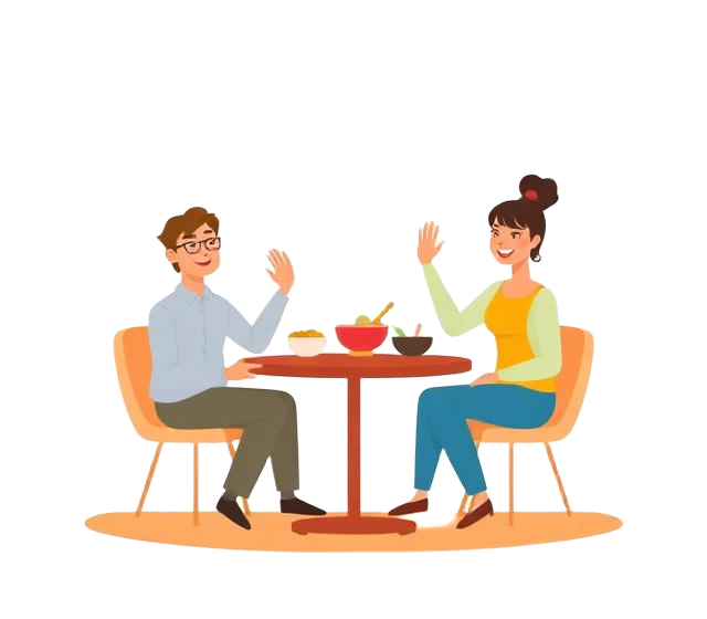 Illustration of diners meeting at a table